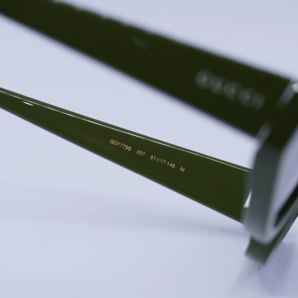 Gucci GG1779S 007 Sunglasses Solid Olive Green Cat Eye Frame, Grey Lenses - Picture 6 of 10